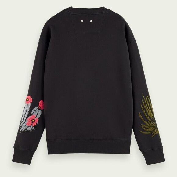 Embroidered Crewneck Sweatshirt Navy Botanicals Palm Tree Men's Medium - Picture 2 of 7